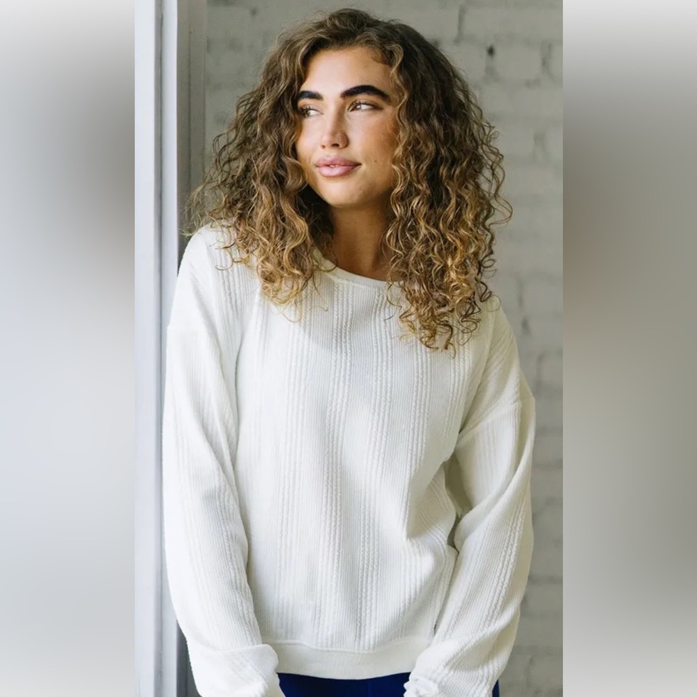ZYIA White Textured Riley Sweatshirt Size S
